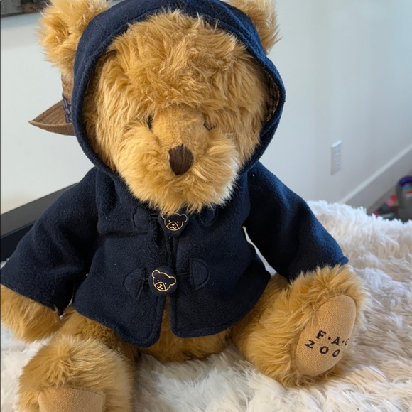 FAO Schwarz Other - Fao Schwarz 2009 Plush Teddy Bear w/ Blue Jacket Stuffed Animal Sits 14" Tall